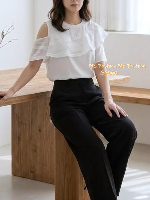 G6060 韓國🇰🇷靚料ruffle露單肩top