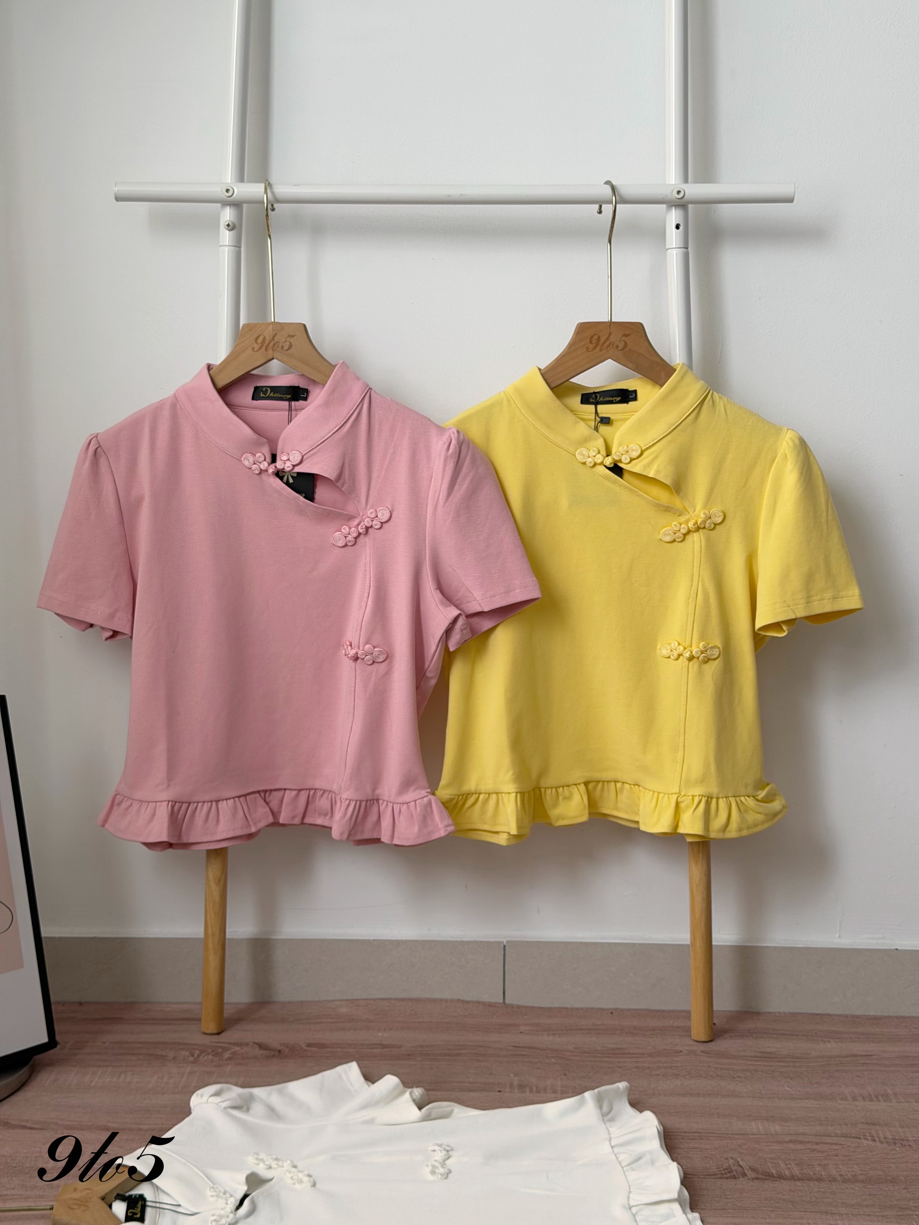 T4515 Puff Sleeve Peplum Cheongsam Top - 3 Colors 