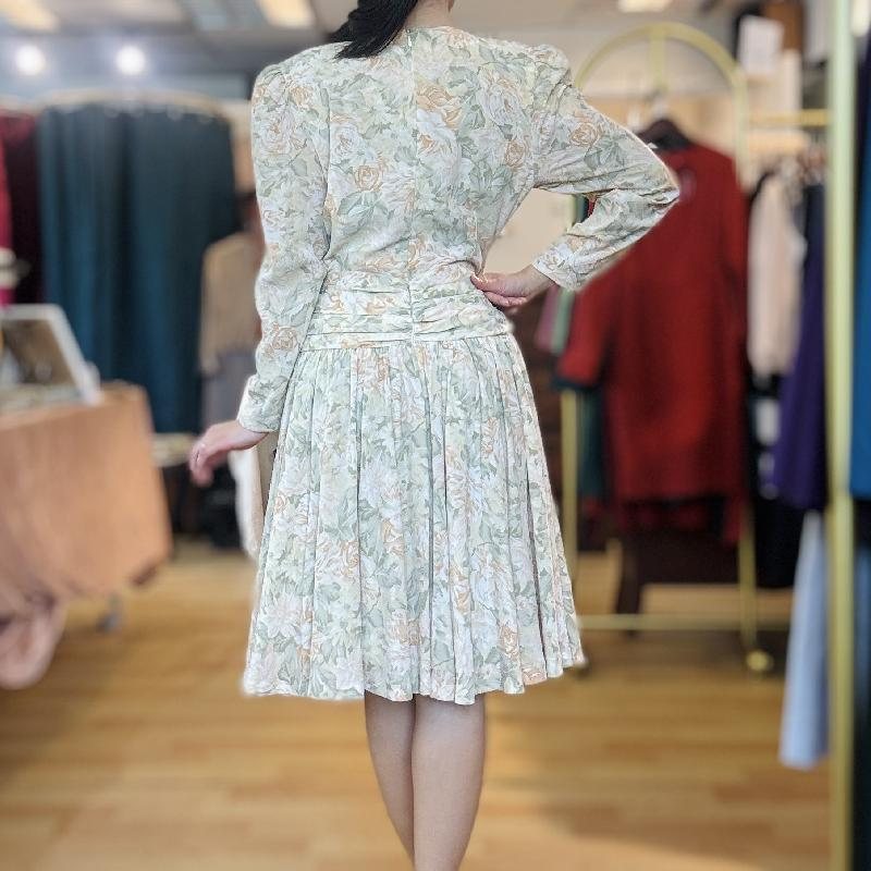 Vintage 1980s Japanese Floral Knee Length Dress(PP001-27)
