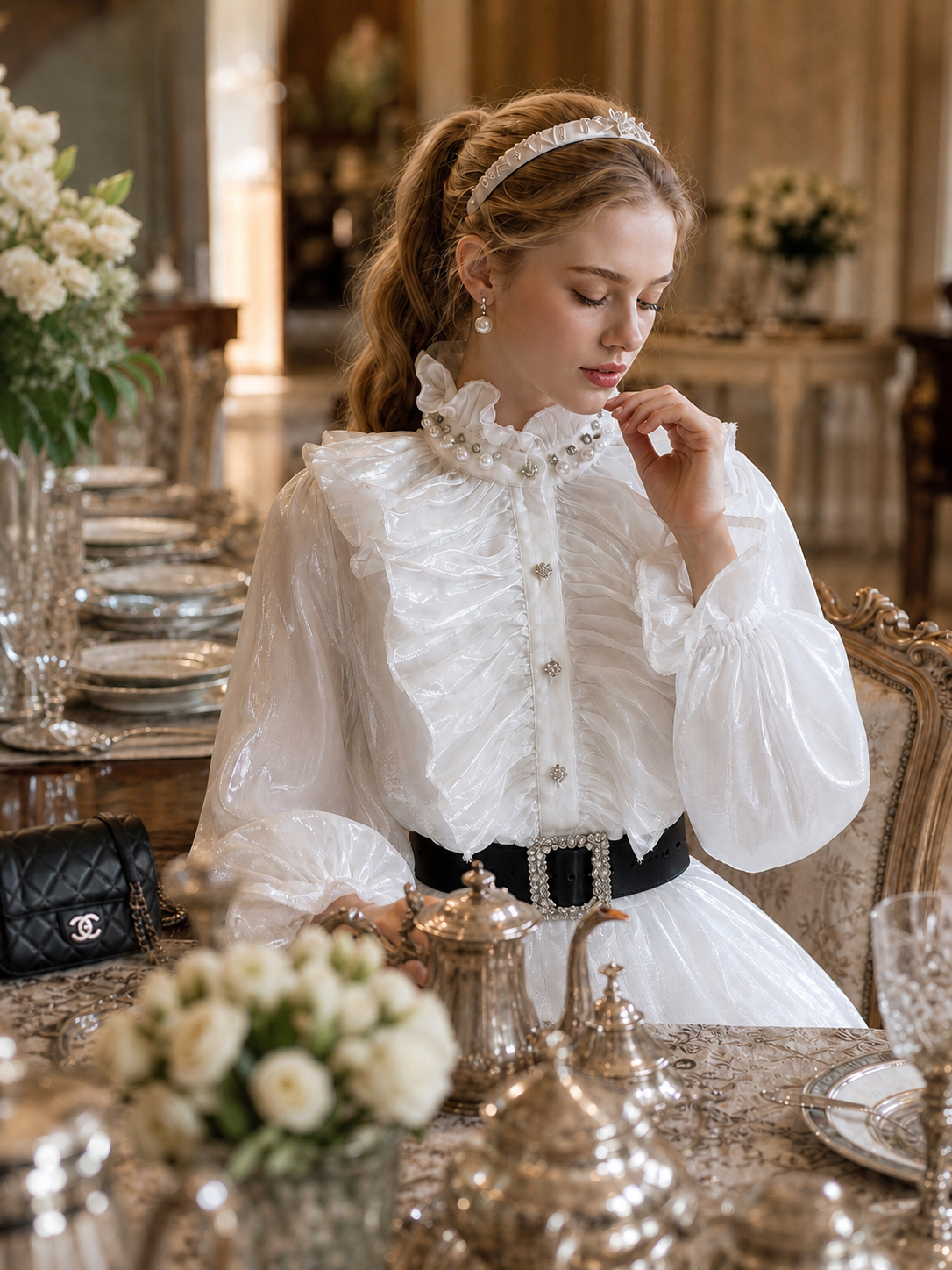 維多利亞夢幻壓摺舞台劇女主角襯衫 Victorian Dream Pleated Prima Donna Blouse