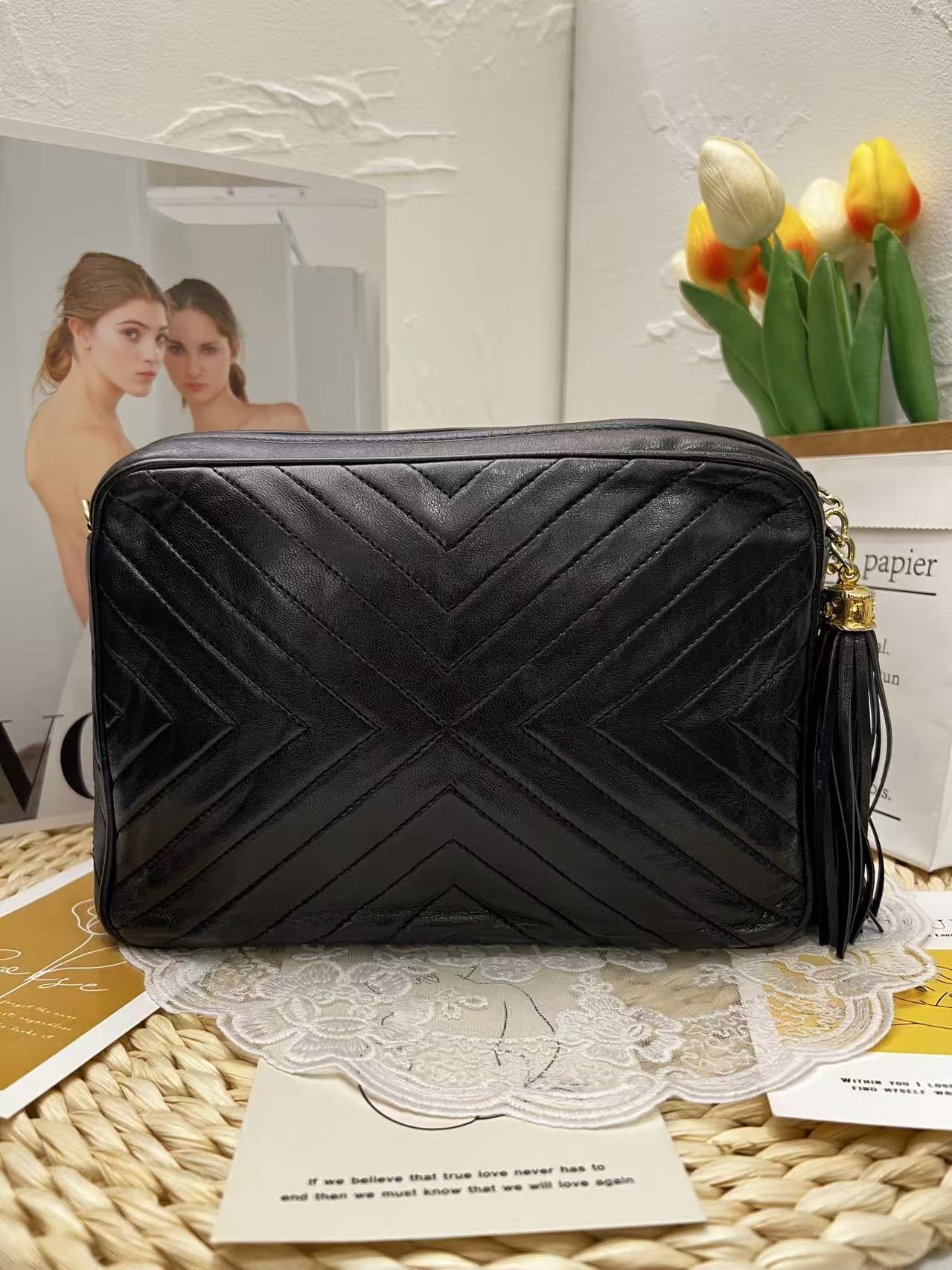 Chanel Vintage Chevron Fringe Camera Bag