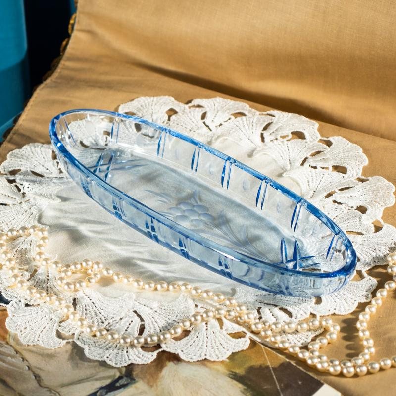 Vintage Mid-Century German Etched Pattern Glass Dressing Table Set - Tray , Powder Box & Perfume bottle (MW018)