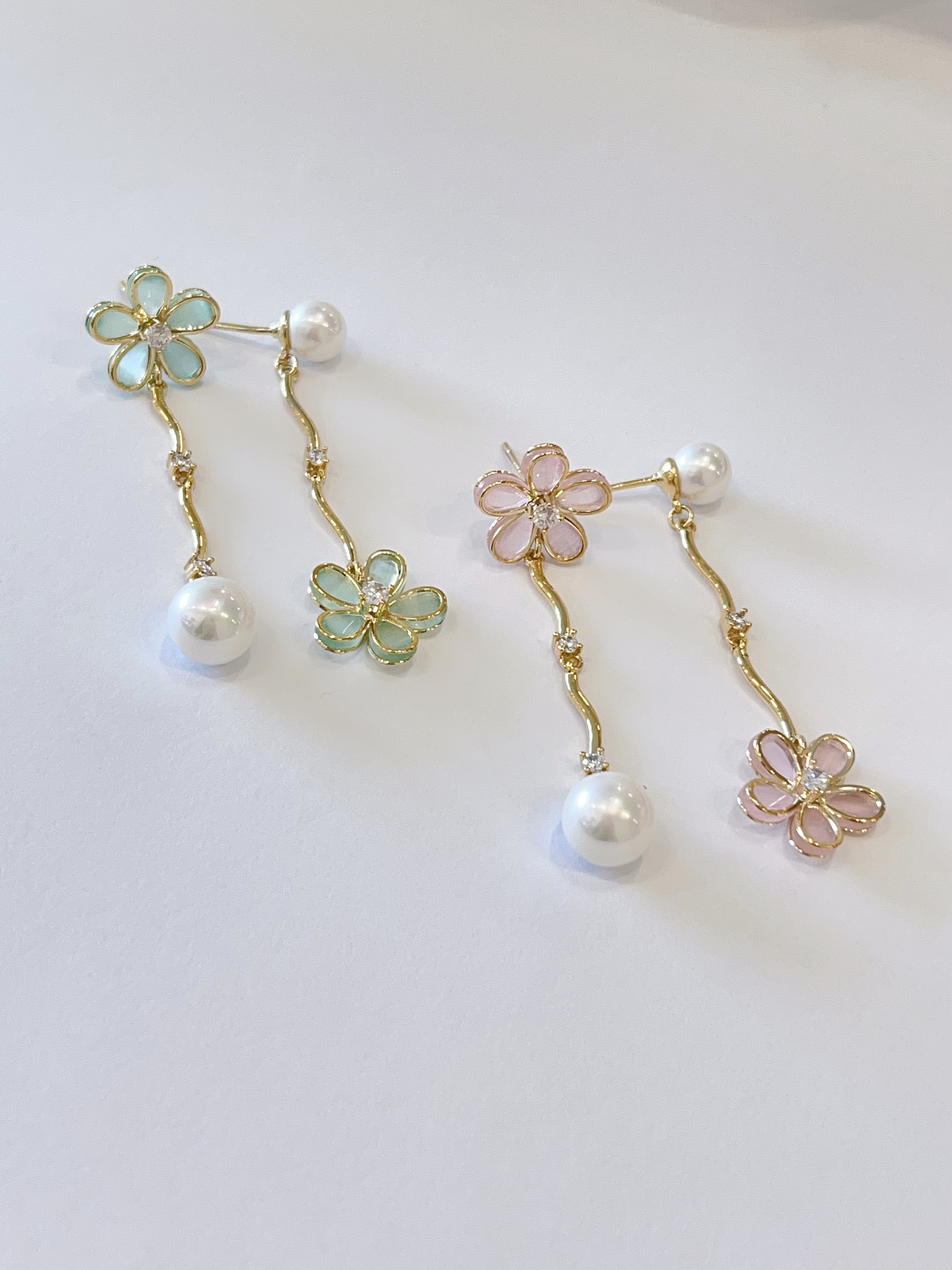 不规则小花珍珠吊坠耳环