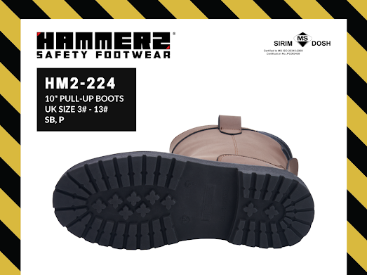 HAMMER2 HM2-224 10INCHES HIGH CUT PULL-UP SAFETY BOOTS SIRIM and DOSH Approved Outdoor Shoes Light Kasut Keselamatan