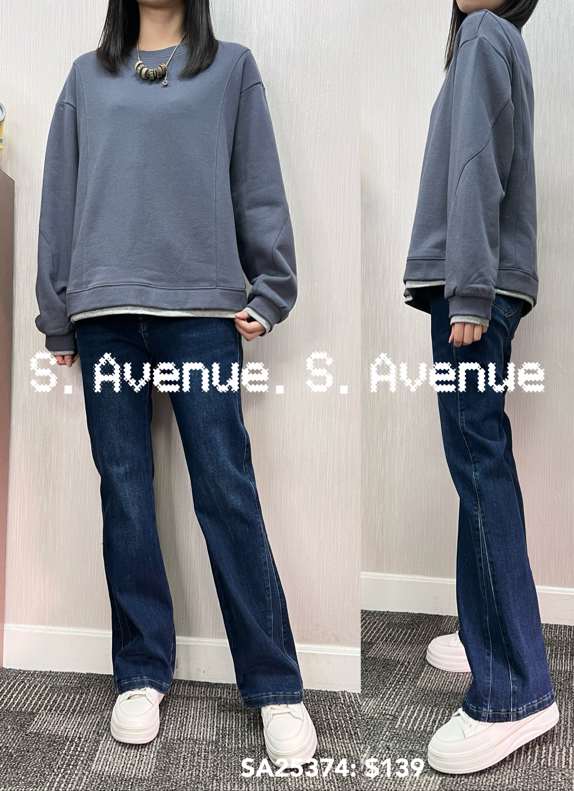 SA25374: 長袖假兩件有駁骨衞衣