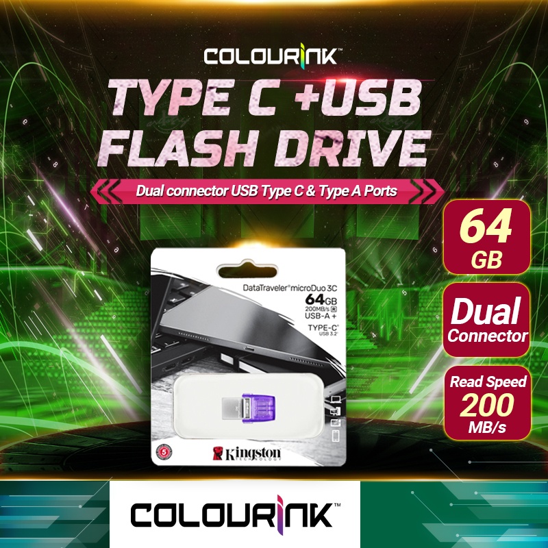 Kingston OTG DataTraveler microDuo 3C (DTDUO3CG3) with USB-A and Type-C Connection, Plug and Play (64GB / 128GB)