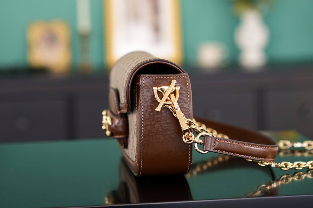 Gucci Horsebit 1955 Small Shoulder Bag in Beige and Brown