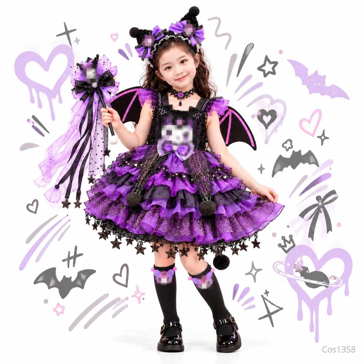 Kuromi Lolita女童紫黑公主裙萬聖節服裝｜香港現貨 Lets Cosplay COS1358