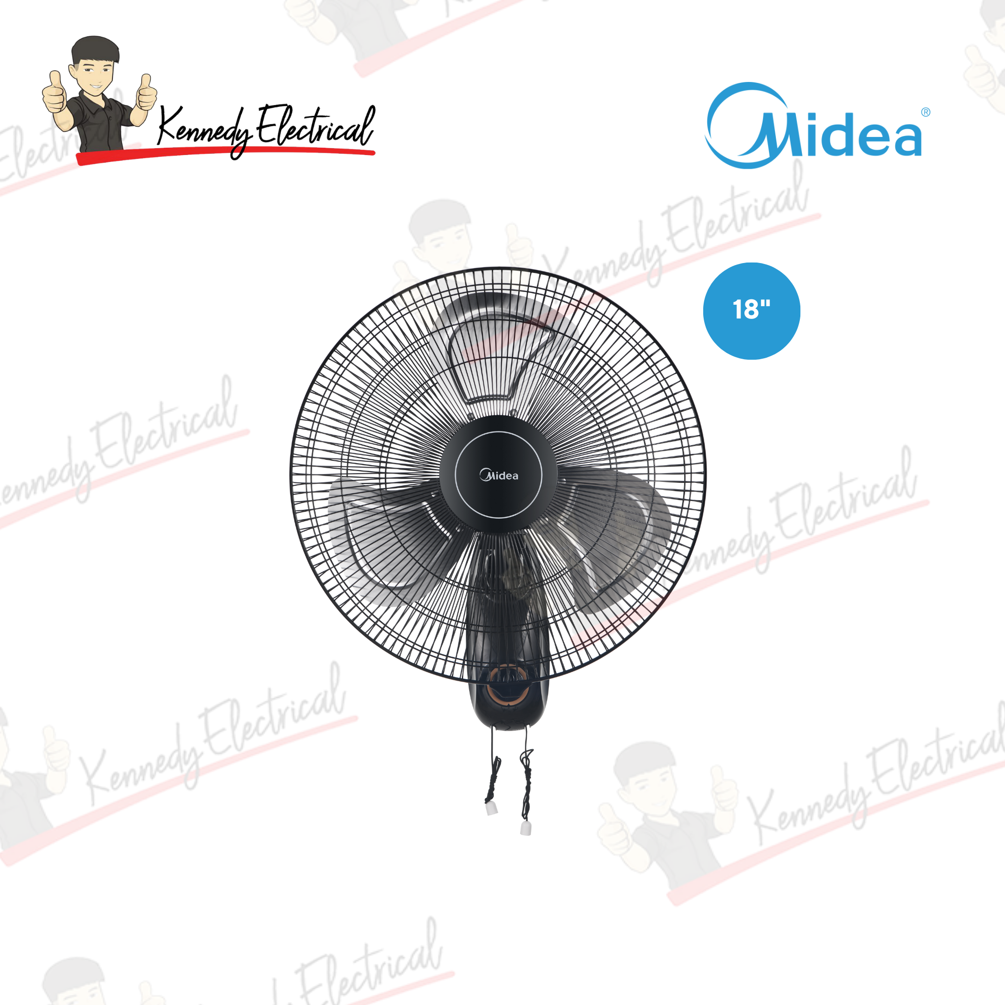 Midea 18" Industrial Wall Fan With 3 Blades(Aluminium) & 4 Speed Setting (Black) MFW180M0BMK