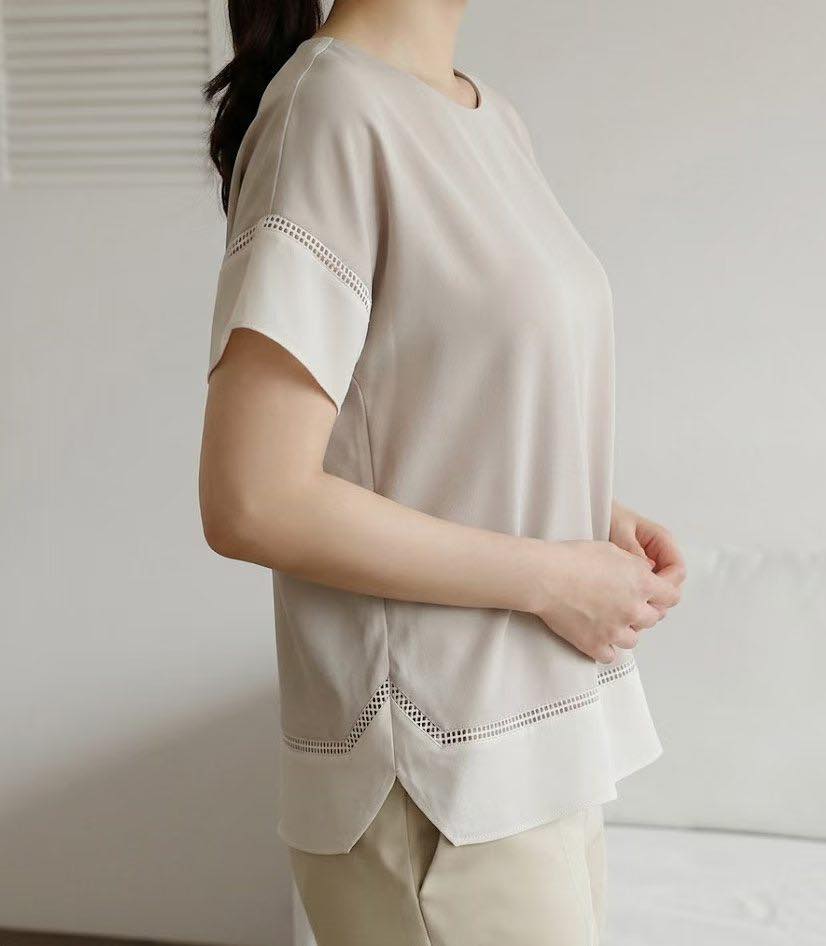 法式簡約鏤空拼接上衣