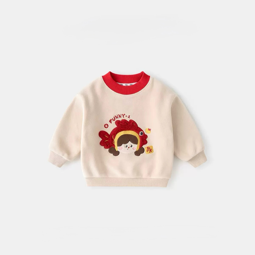 部分現貨🧨新年款預訂🧨兩色年年有魚卡通毛毛刺繡貼花抓絨衛衣