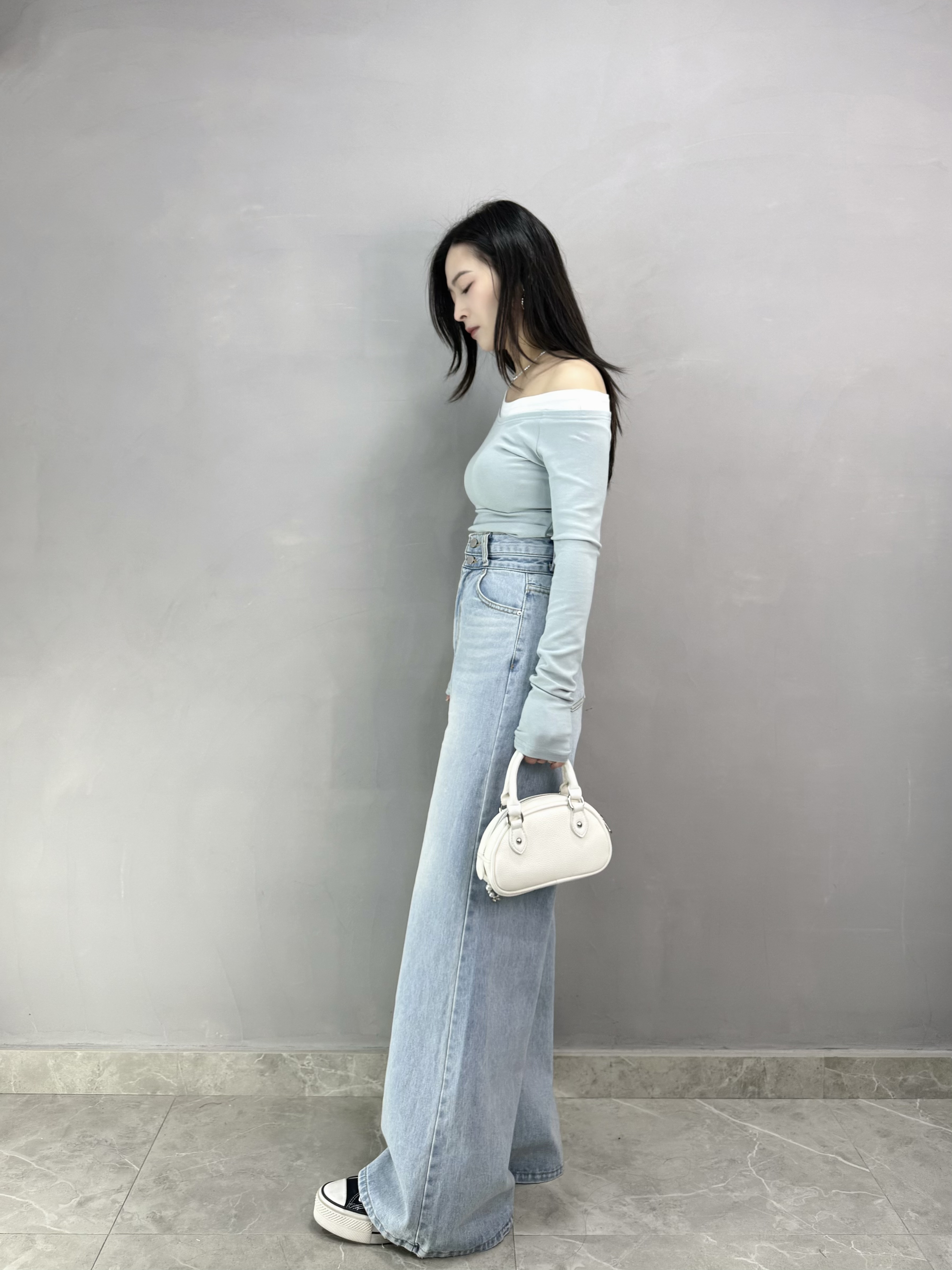 G65 拼色領彈性露膊Tee