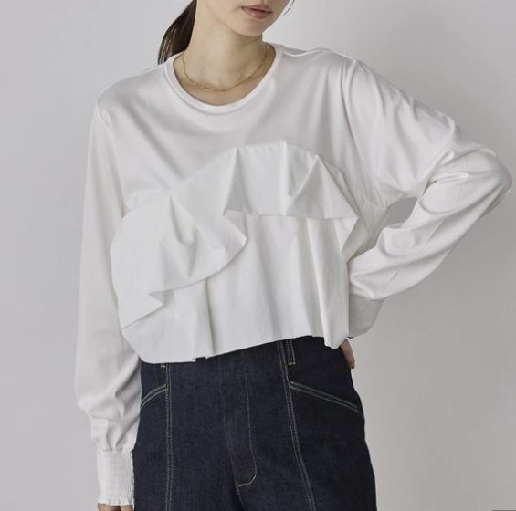 前褶飾圓領T恤 - 2026 流行穿搭  前褶飾T恤 春夏時尚穿搭 獨特設計 成人休閒 時尚穿搭 易於配搭 日本直送   #JP-I-260023