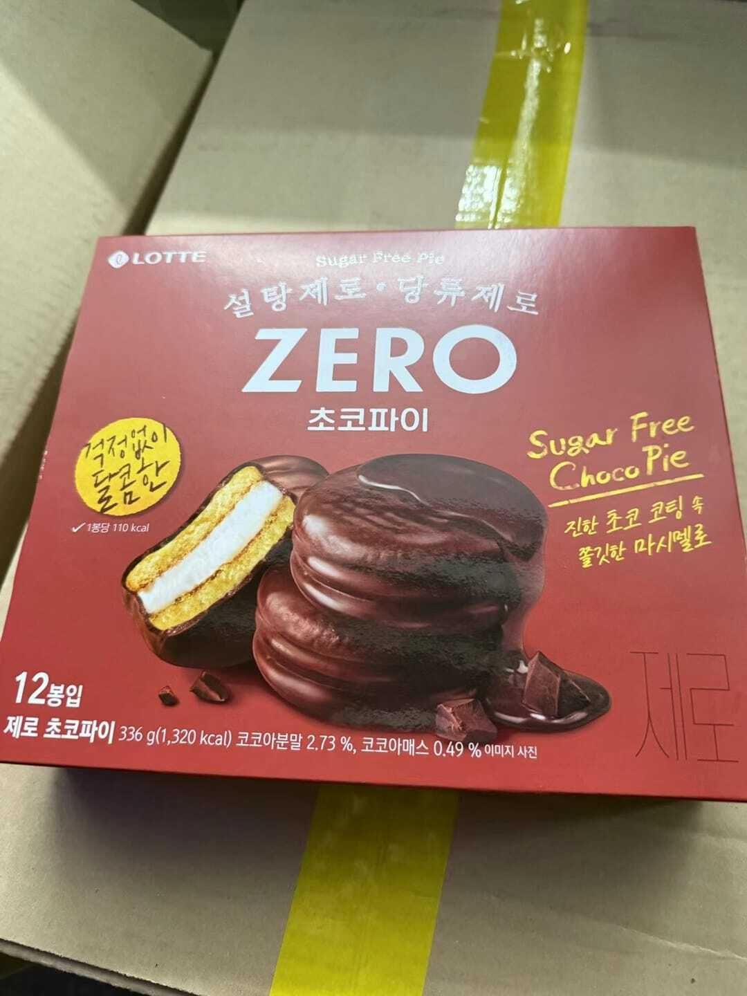 樂天- 韓國 Lotte樂天 NEW ZERO 無糖零巧克力派 110kcal 336g - 每 袋12塊低熱量零食,無罪惡感甜點 (12個入)(平行進口)
