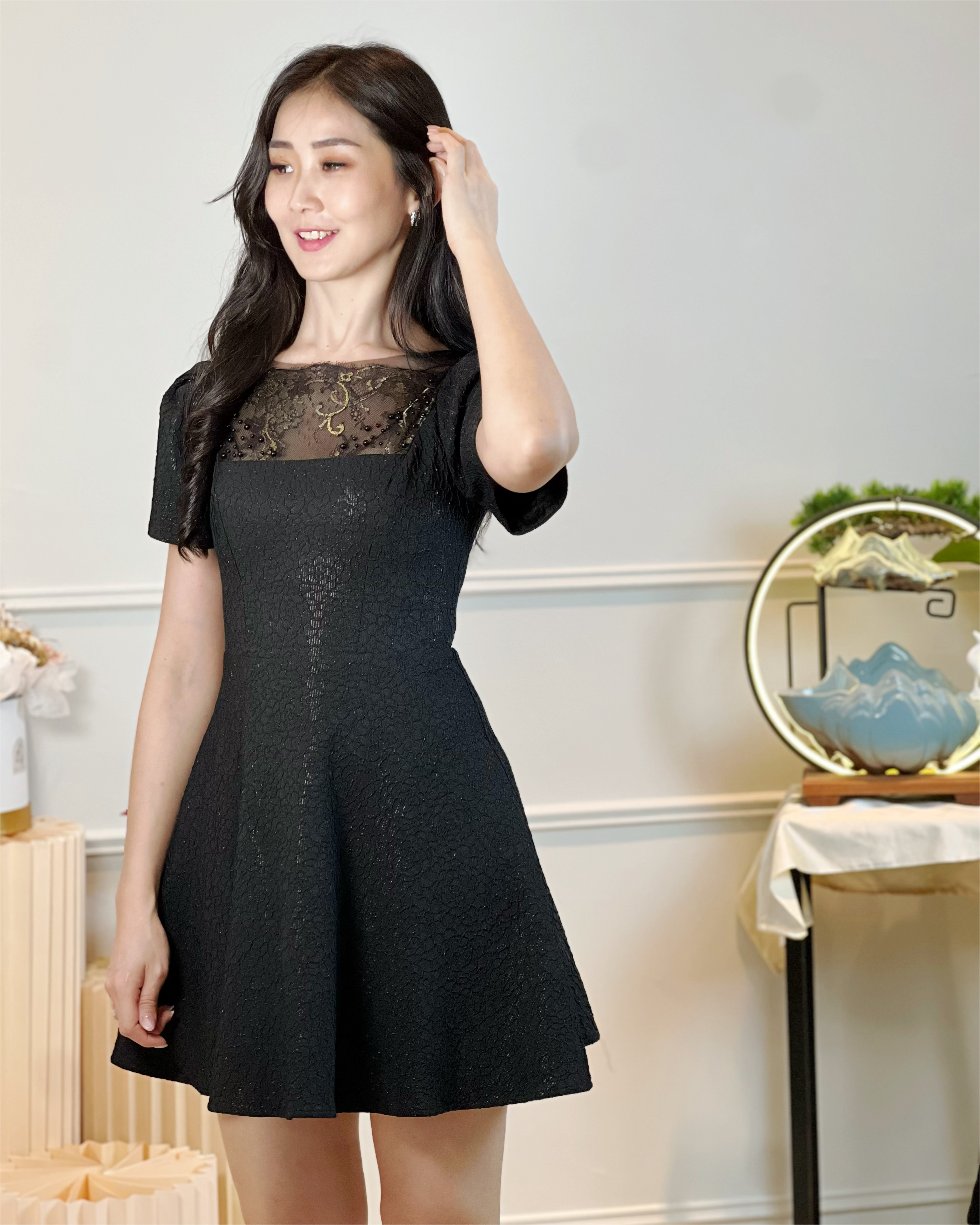 5090 Rosalind Black Pearl Mini Dress