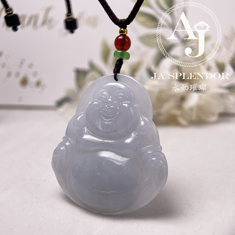 JN-1613 天然翡翠A玉 冰種淡紫笑口常開大肚佛公吊墜