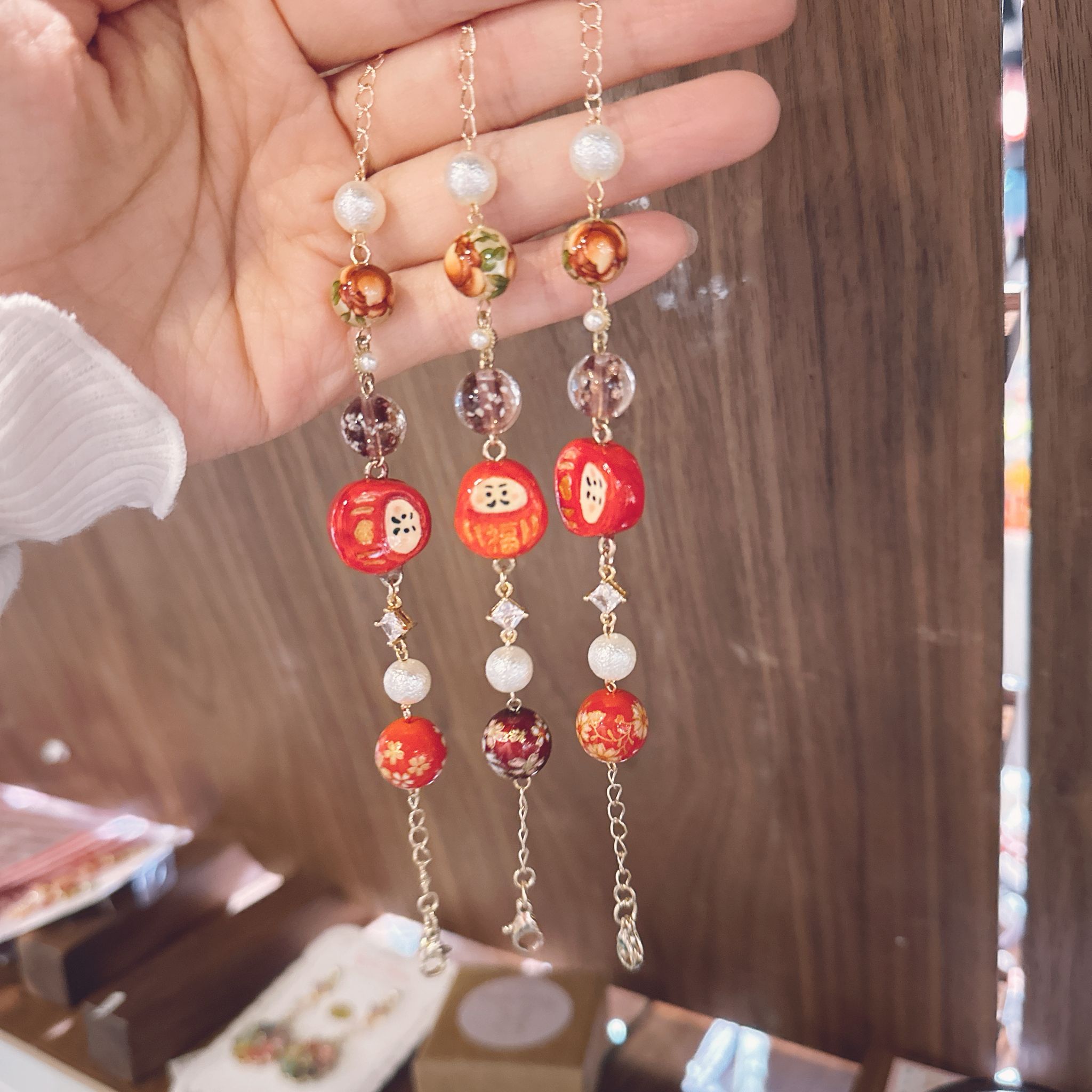 手繪 幸運達摩 14K包金手鏈 可調節