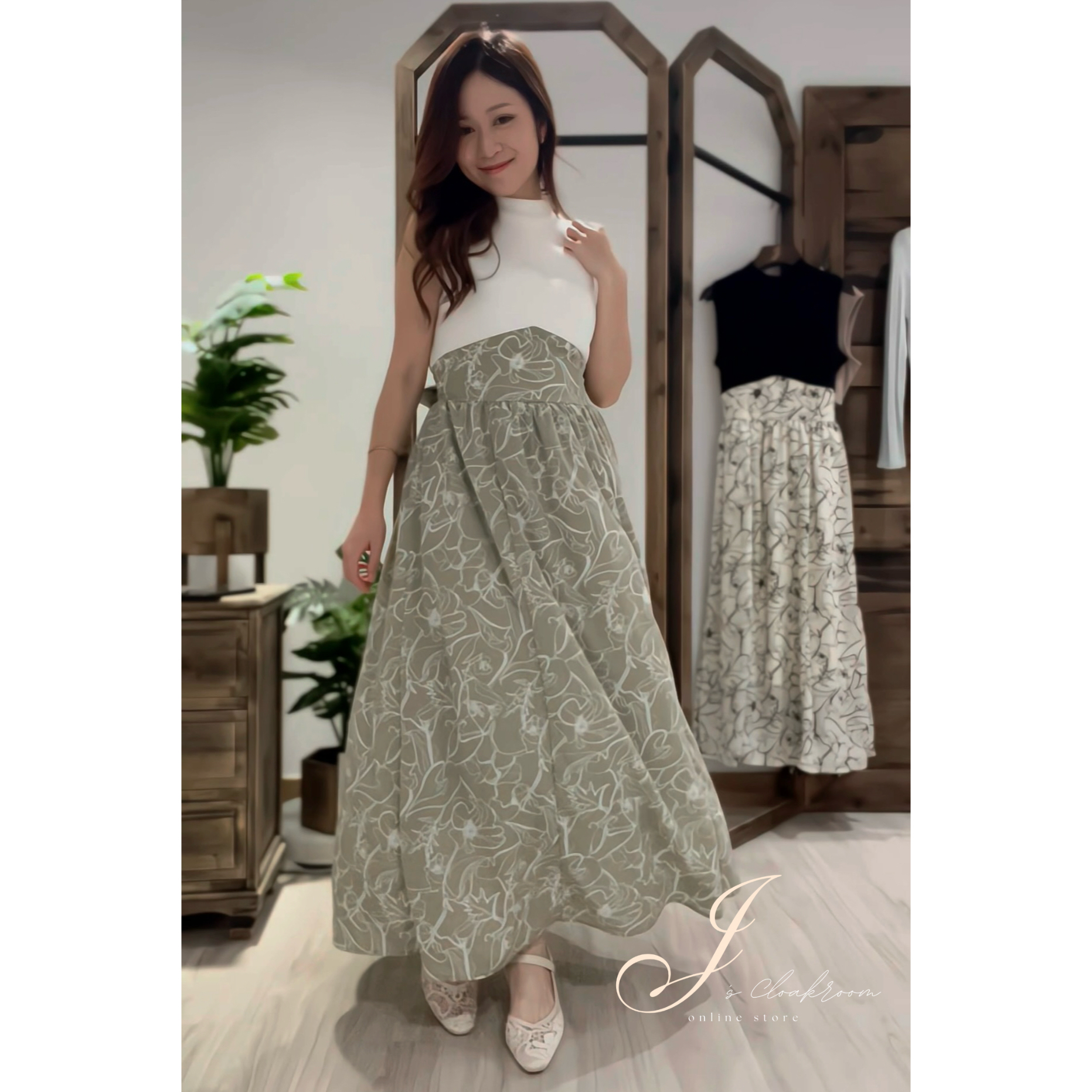 懶人必購👒假兩件花卉拼色洋裝裙(JP)[白色]362411