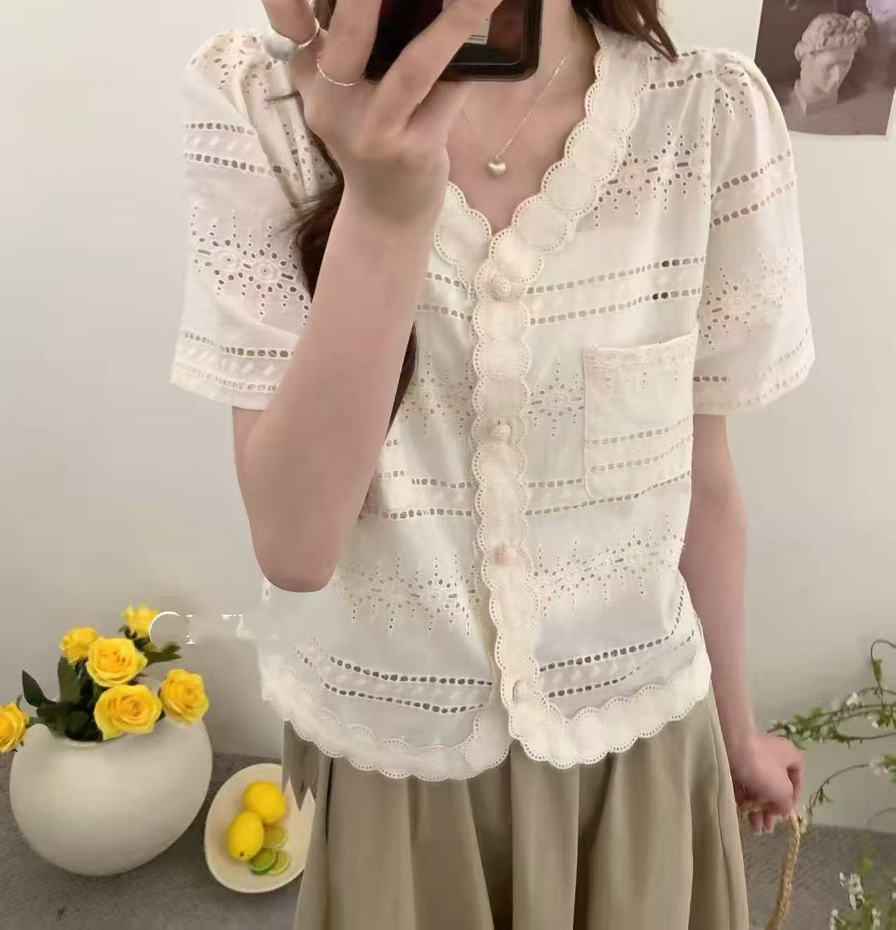 通花V領Top/外套