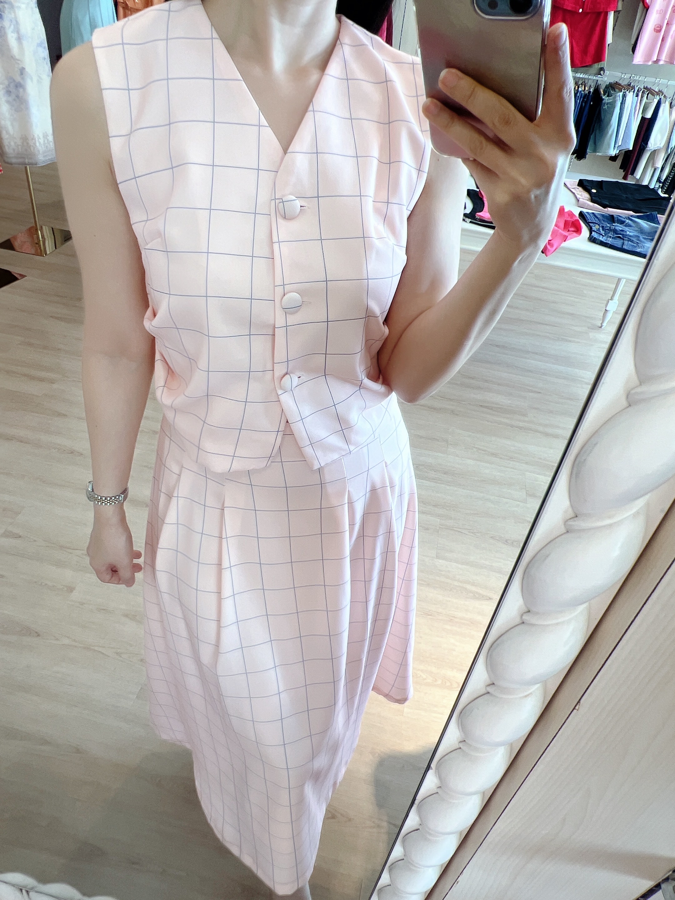 Checkered Vest Skirt Set