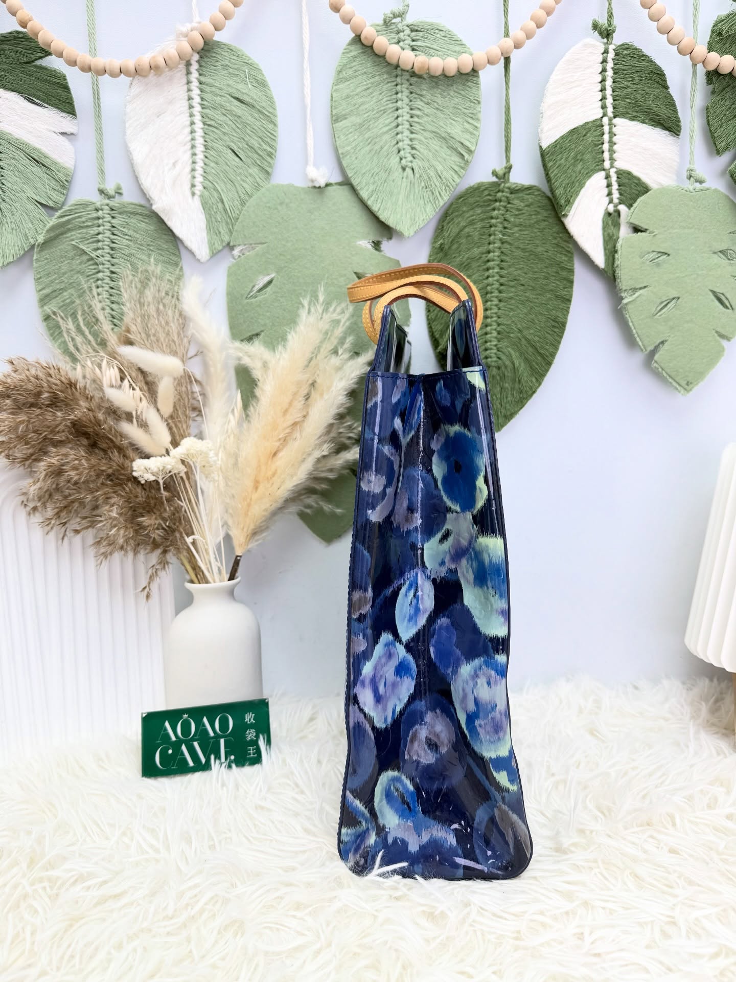 LV👜 PRE OWNED 🛍️藍色暈染印花🪻琴譜漆皮手提包💙