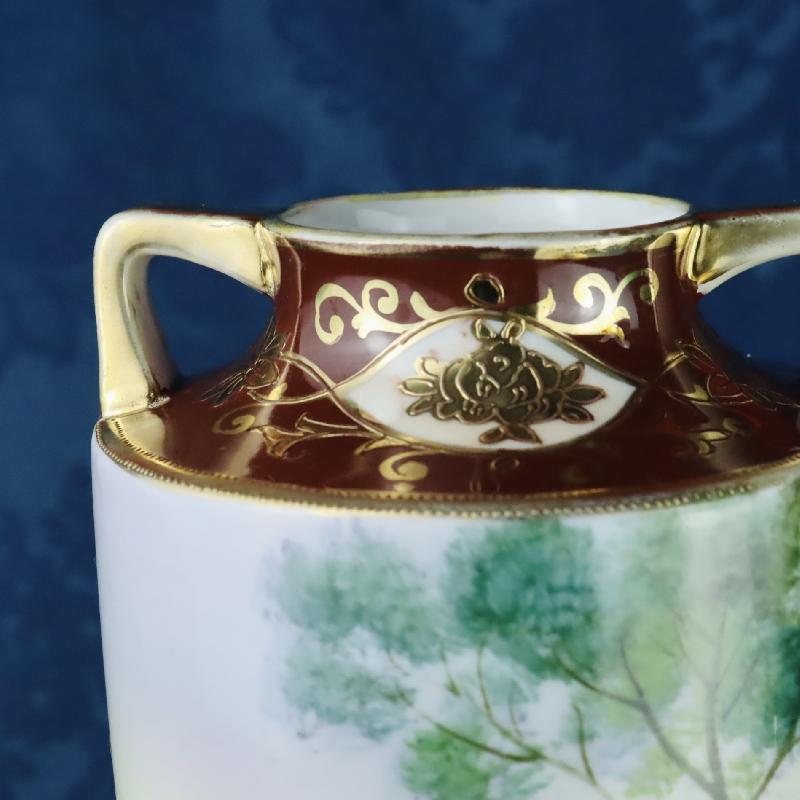 Pre-1950s Noritake Hand Painted Made in Japan Landscape Scenery and Swan Vase  (MT1683) 