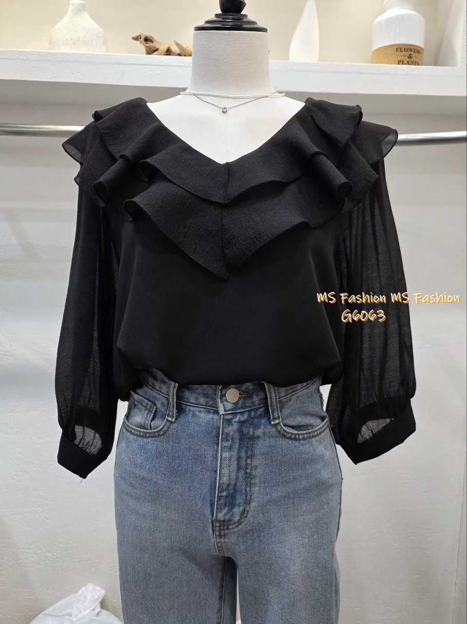 G6063 韓國🇰🇷靚料雙層ruffle top