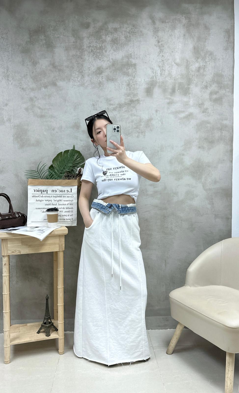 L03 拼牛仔腰棉質裙