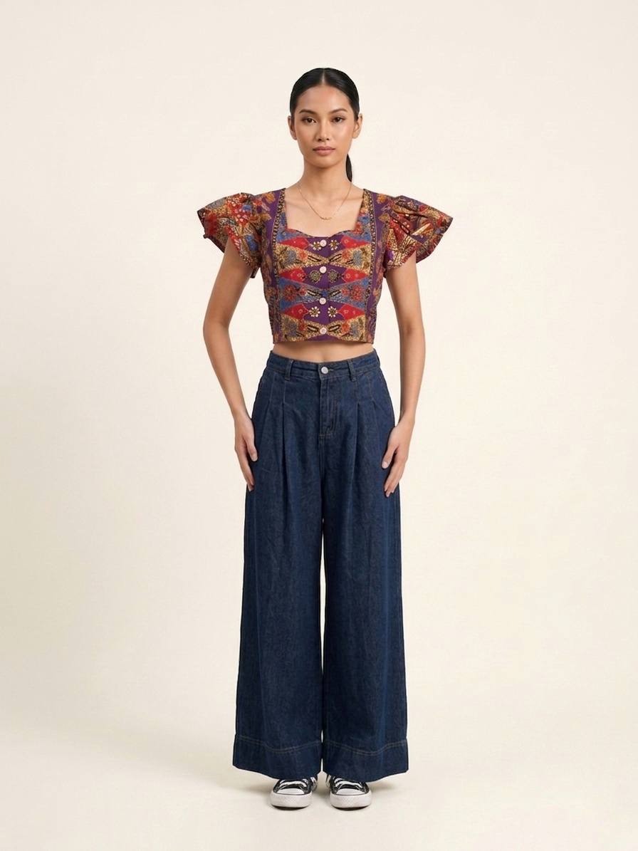 T2347 - Batik Buttoned Crop Top 