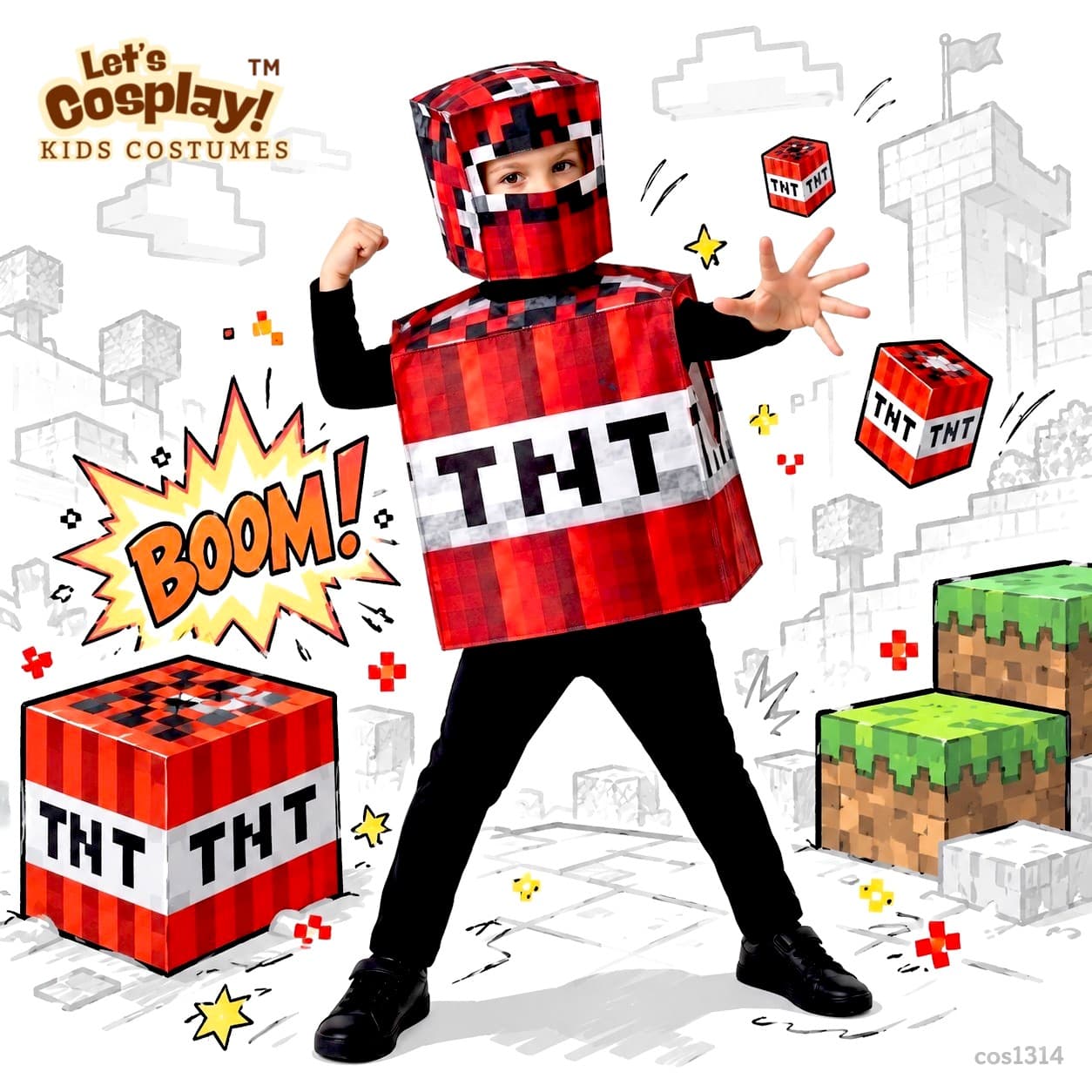 兒童Minecraft方塊TNT爆炸箱角色扮演服｜萬聖節 World Book Day 故事角色造型｜香港現貨｜Lets Cosplay COS1314