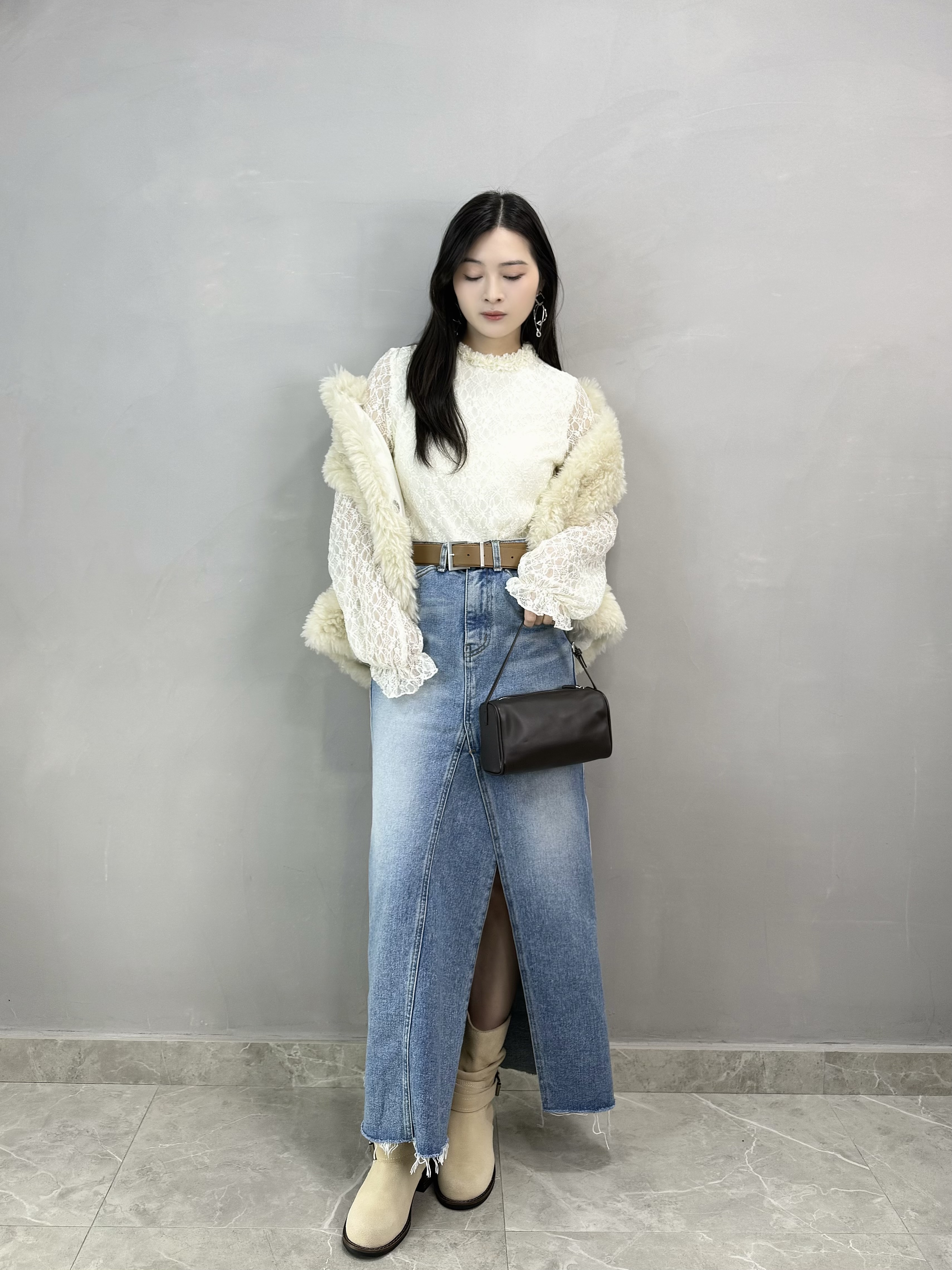 F72 開叉牛仔長裙