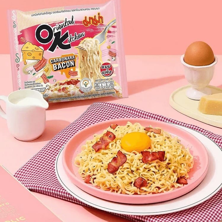 媽媽MAMA牌 - 泰國 OK拌麵 卡邦尼奶油煙肉味 撈麵 (4包入) 340g 此日期或之前食用：2026.12.8