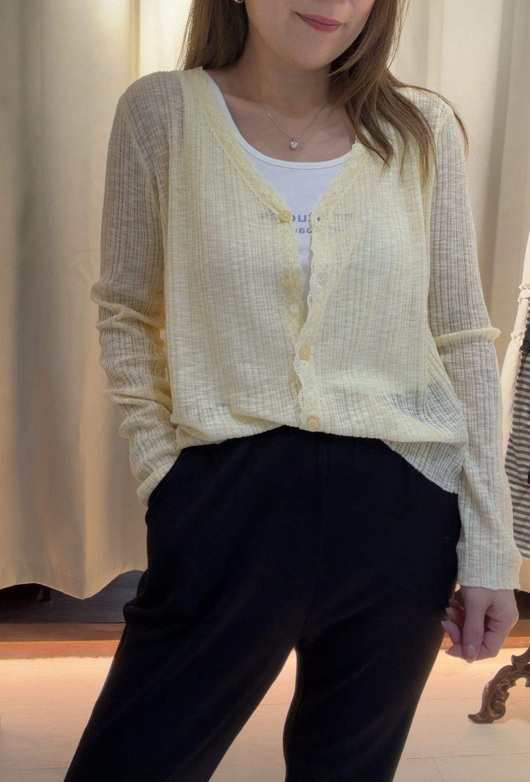 蕾絲邊針織薄外套