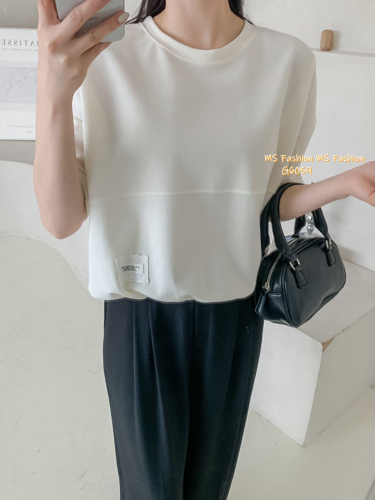 G6059 韓國🇰🇷淨色通花章仔top