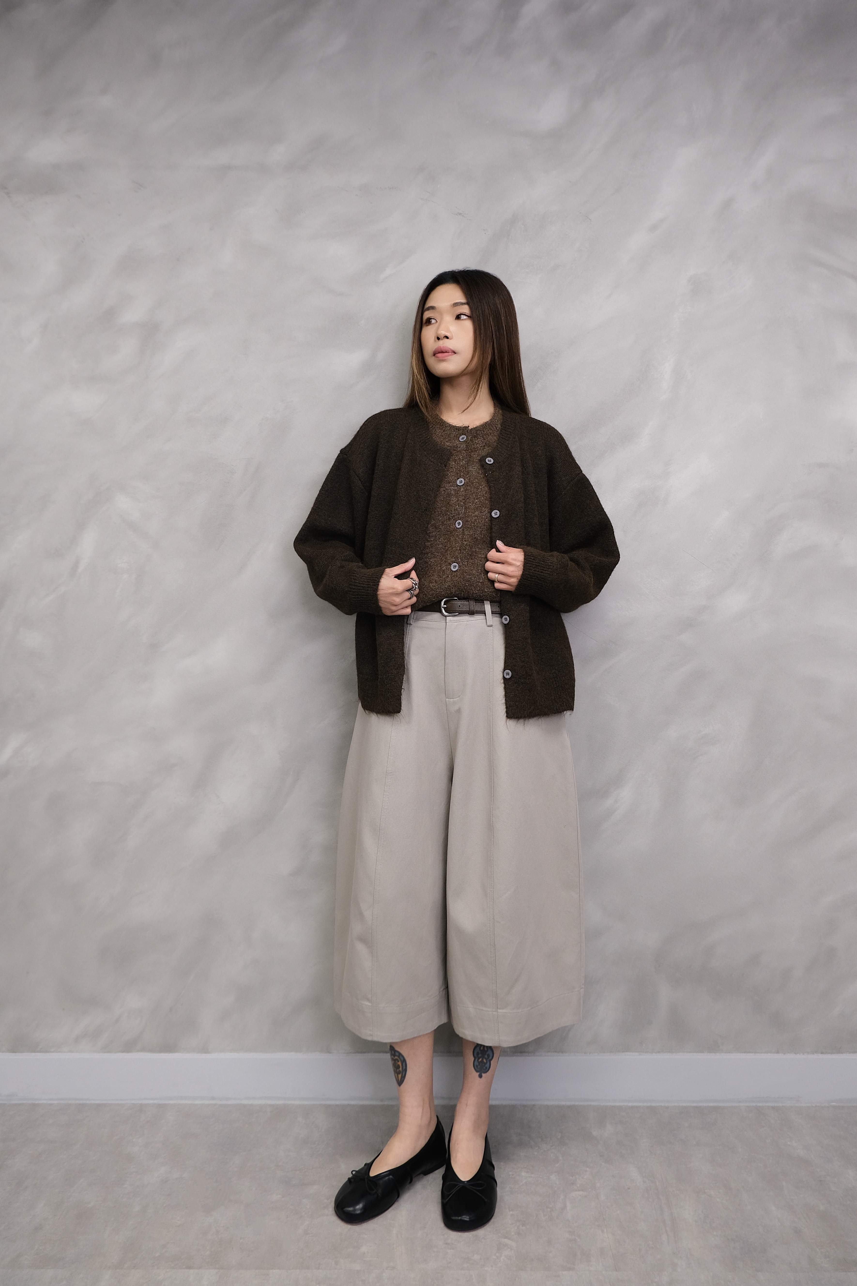 Soft Beige Drape Wide Pants (with belt) #pt87