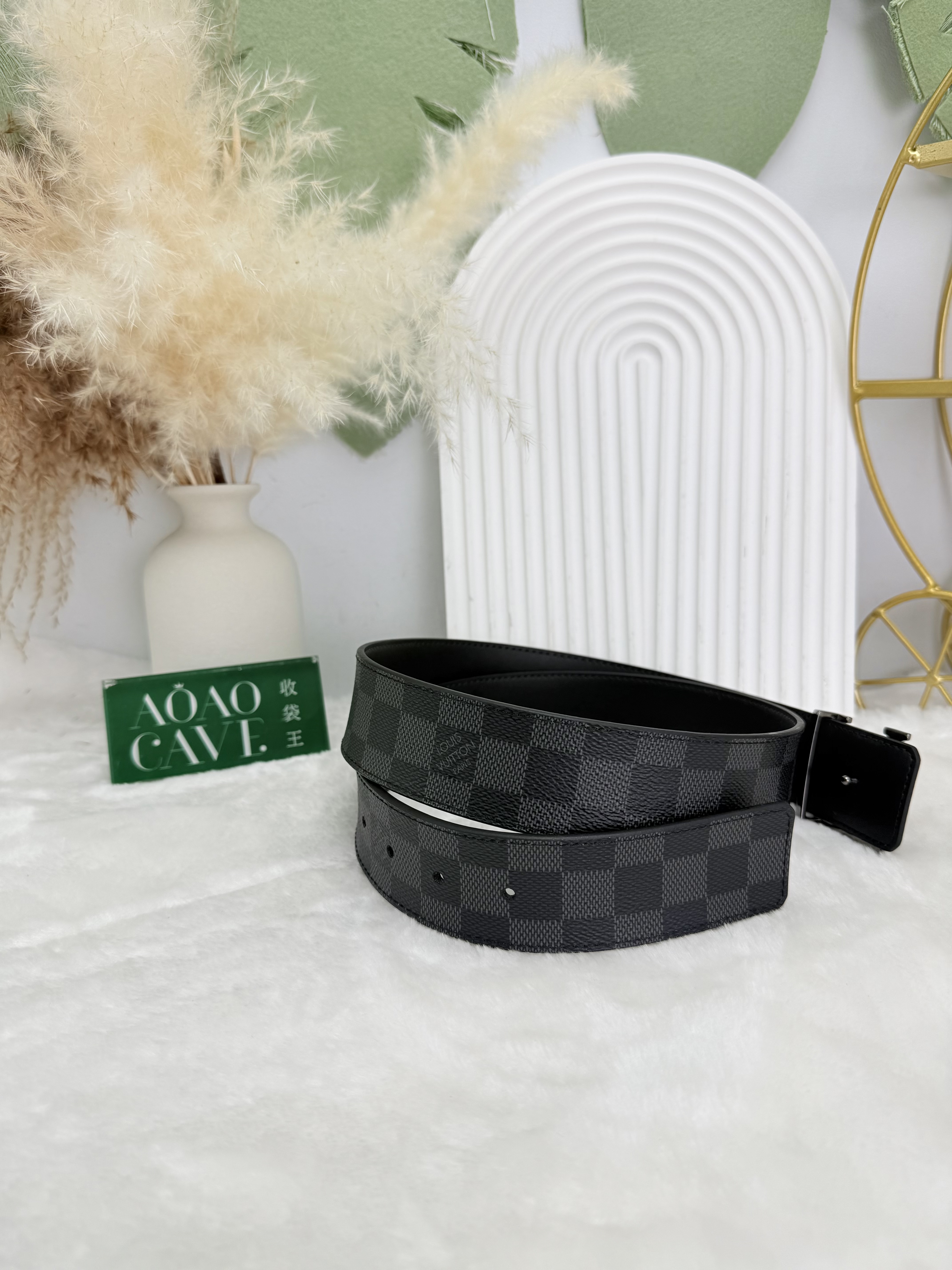 Lv👜 PRE OWNED🖤男士棋盤格皮帶 銀扣 有盒有單✨