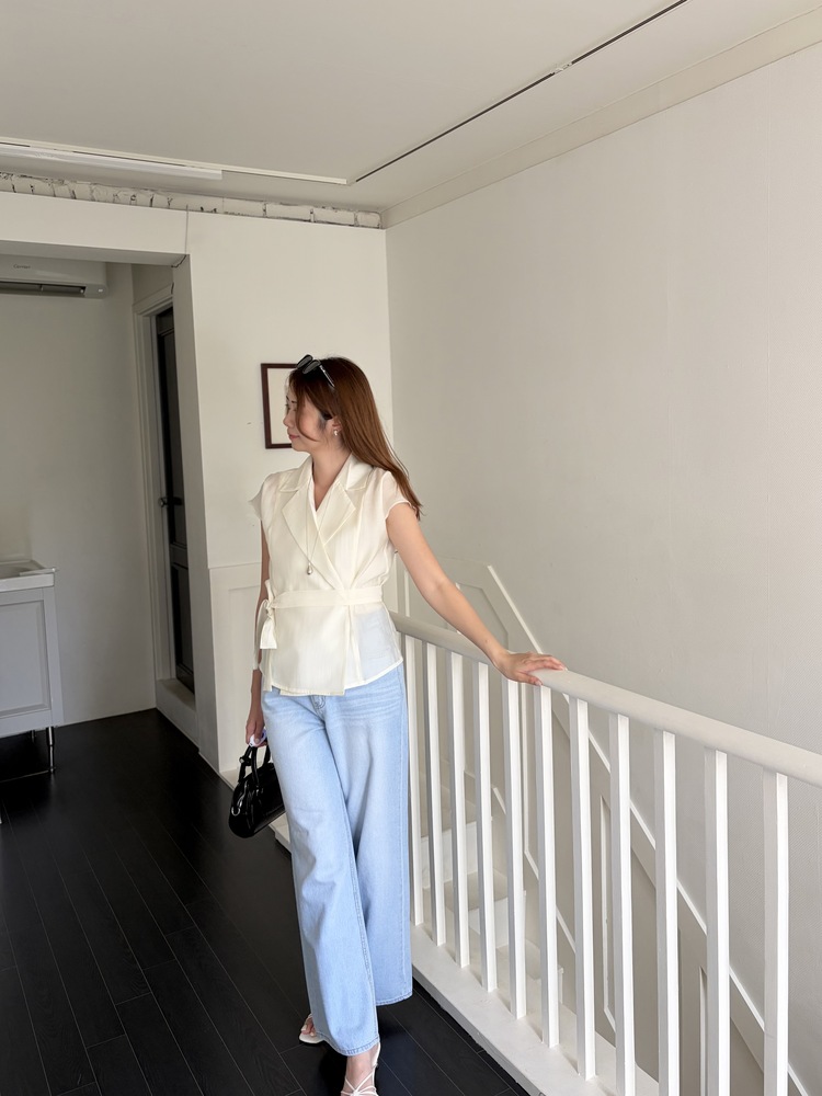Silky Belted Wrap Blouse (Ivory)