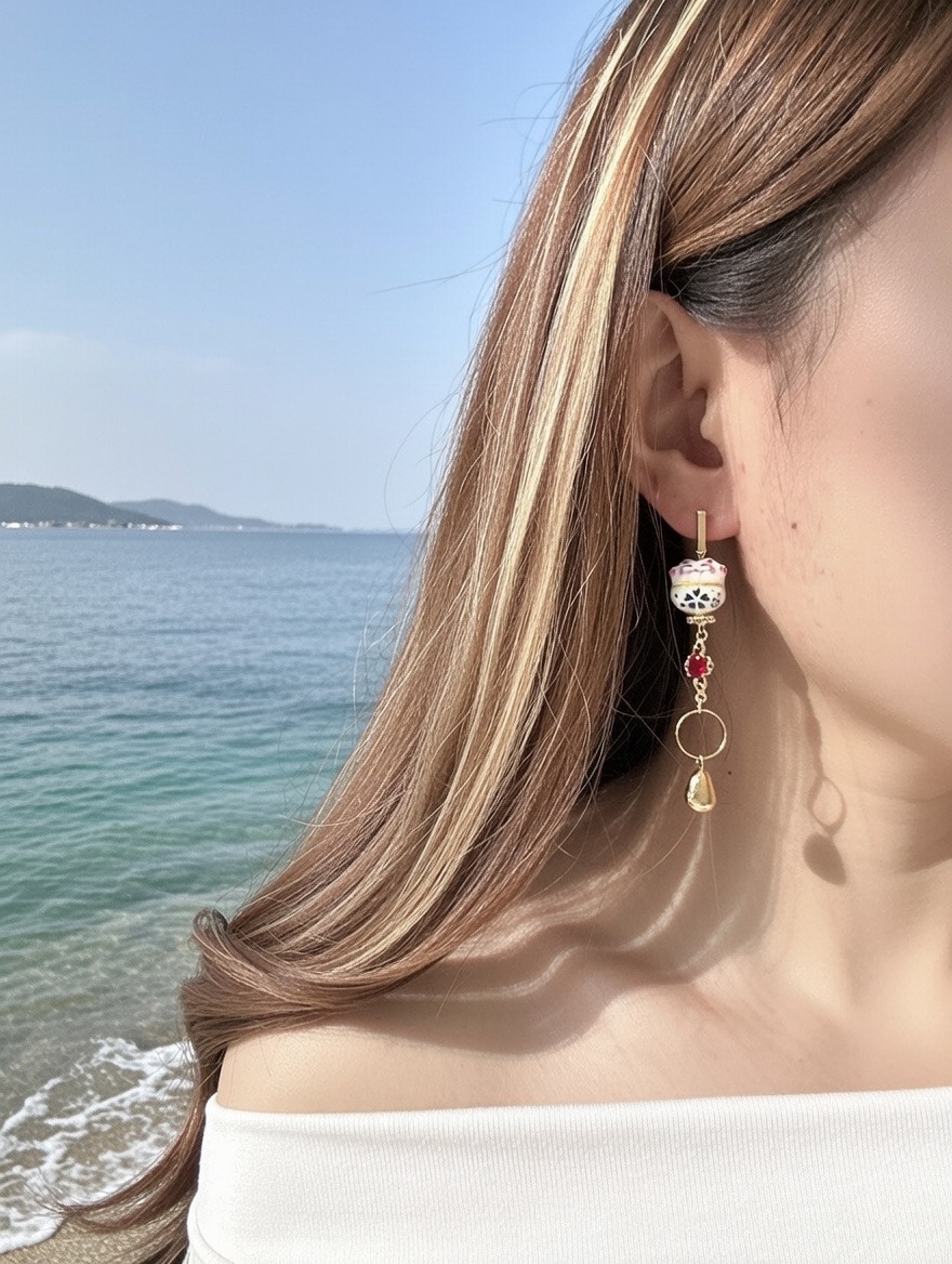 白招財貓耳環✨招福