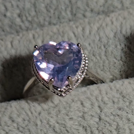 Lavender moon quartz heart ring in adjustable sterling silver (A) - RQ153