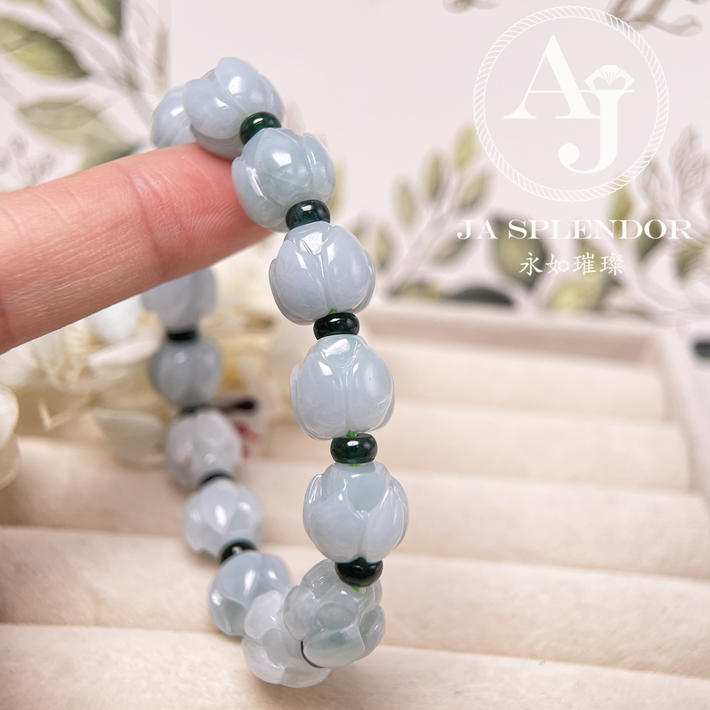 JB-257- 膠潤晴水藍綠色立體蓮花純銀吊墜 (送鈦鋼項鏈)