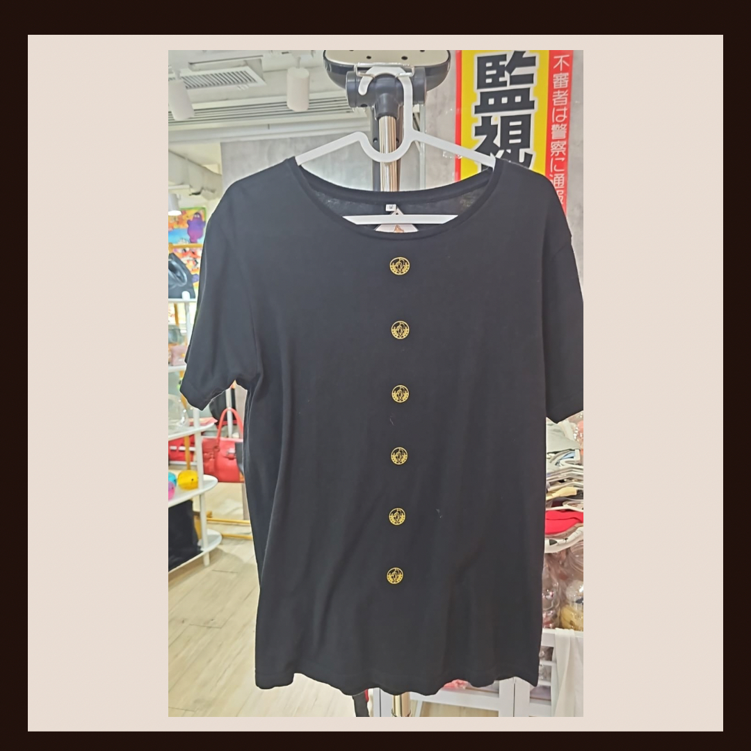 💎 貴氣黑金 法式小香風金扣短袖衫