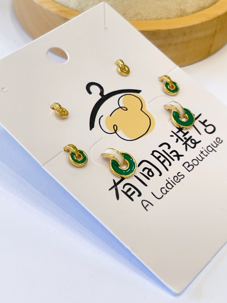 绿色系小圈耳环套装