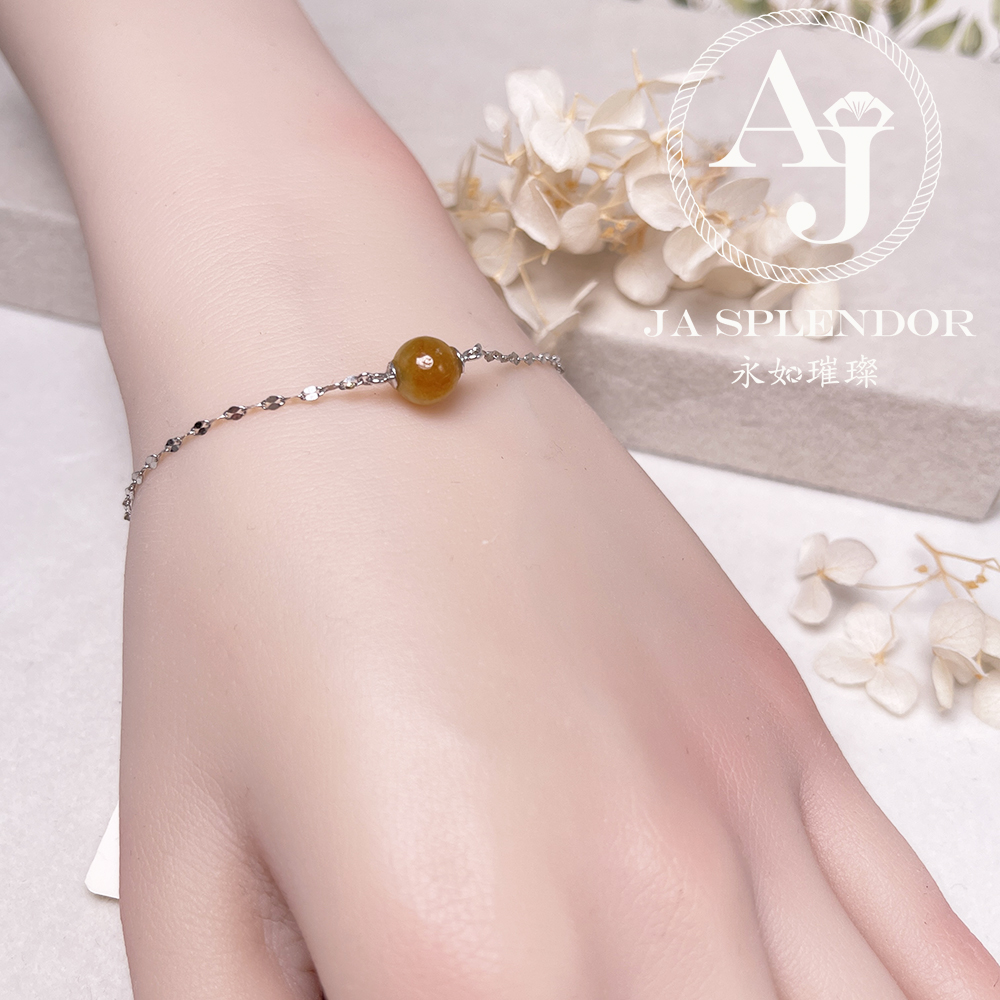 FBG26-H20 天然翡翠A玉 冰潤黃翡純銀手鏈