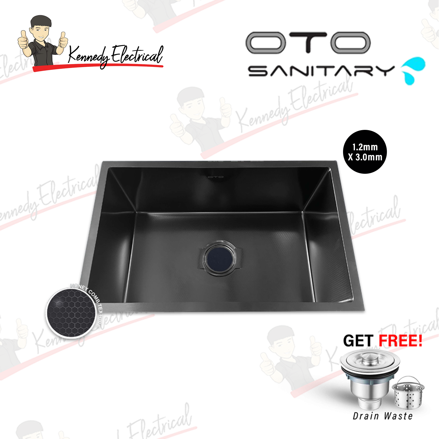 Otosani Stainless Steel Nano Black Single Bowl Kitchen Sink (4842-Nb#) OTO4842NB