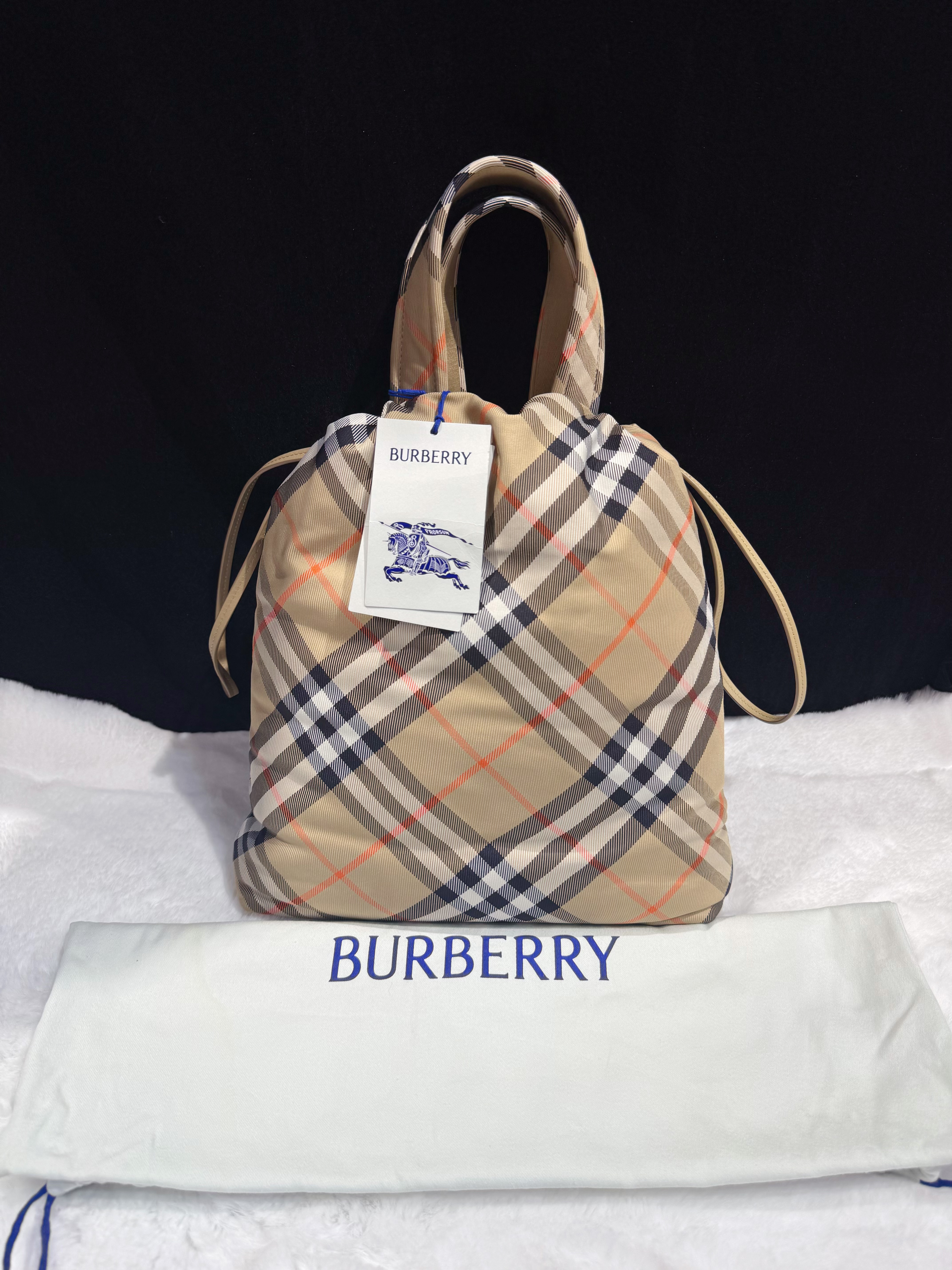 Burberry Drawstring check tote sand