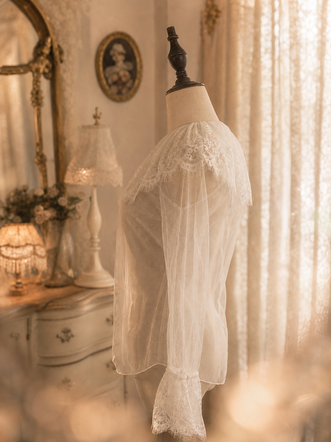 莫奈花園的霧中羽翼 ∙ 輕紗睫毛蕾絲百搭外穿疊穿古董美服 Monet’s Misty Wings ∙ Ethereal Lace Versatile Vintage Top