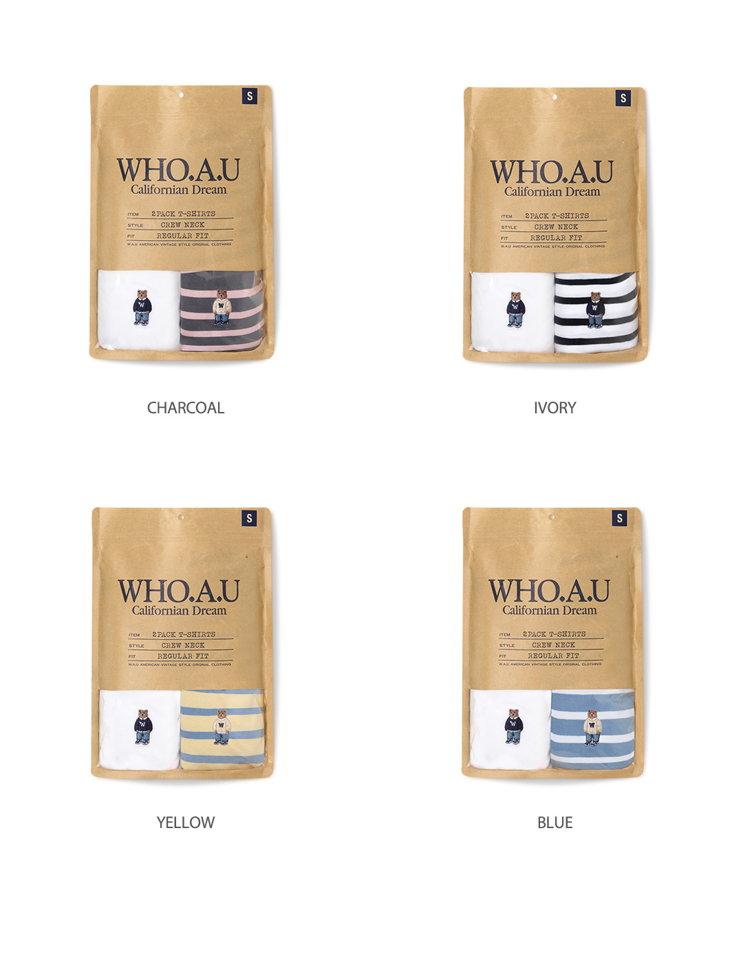 🇰🇷韓國Who A U 刺繡小熊短袖Tee （2件套）