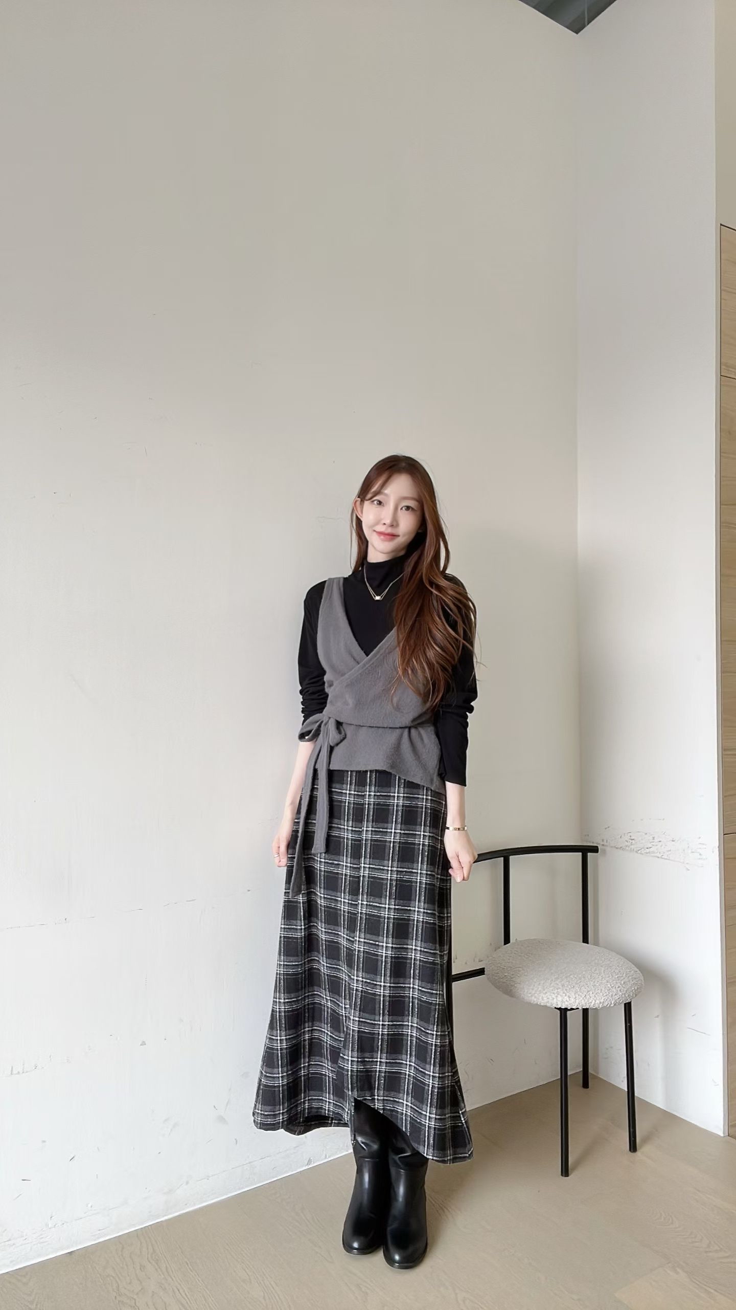 FV31_01 魚尾格仔長SK  (3色)