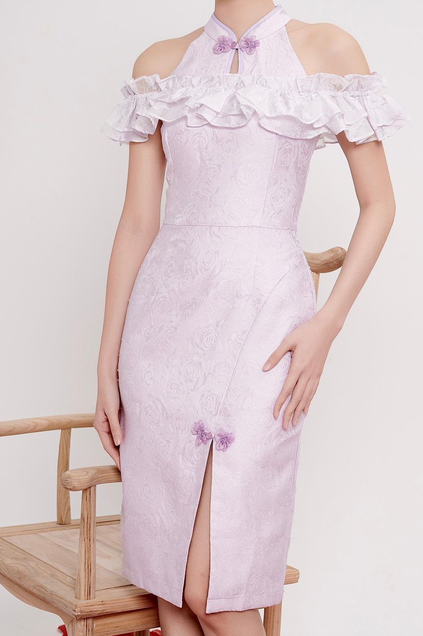 露肩旗袍连身裙 2123