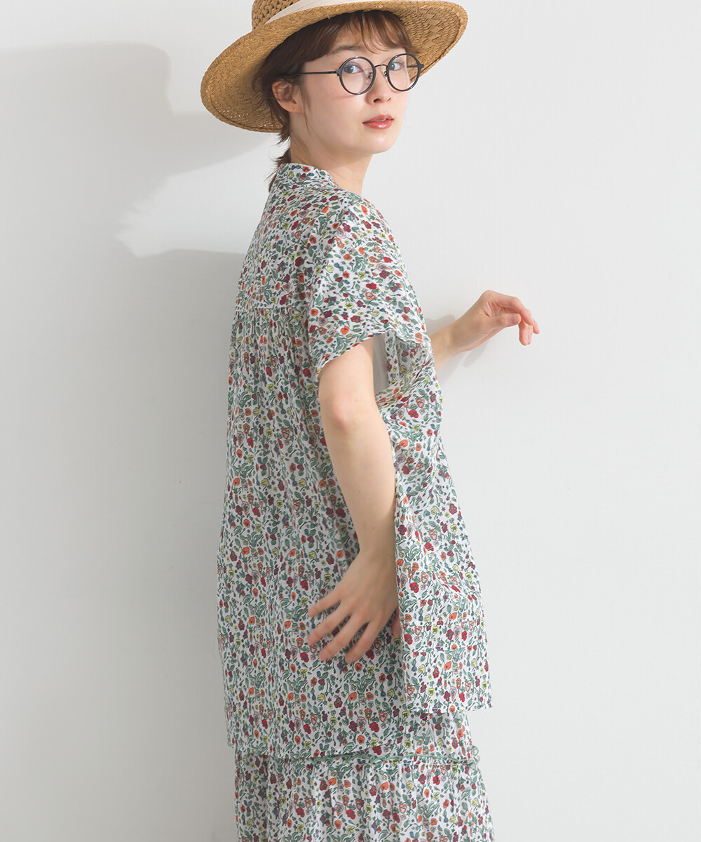 LP - 印度棉復古花卉襯衫 (白色)